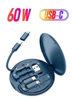 DIGI CORE 60W USB Adapter Kit Cable Card Multi-Type Charging Cable Case Convertor USB C To Lightning Type C Micro Adapter Data Transfer Contains Card Slot For Traveling Blue  - Image 1