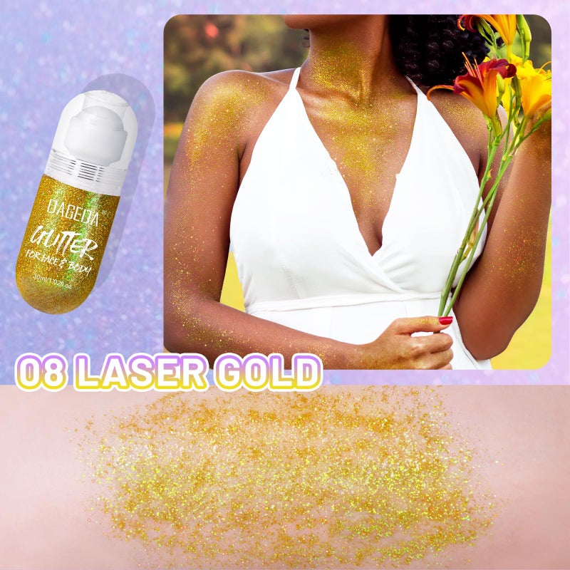 DAGEDA Body Glitter Gel, Roll-on Face Glitter for Mermaid Makeup Festival Rave Accessories, Holographic Hair Glitter Gel,Body Shimmer Halloween Makeup for Rave Party(Laser Gold) - Image 2