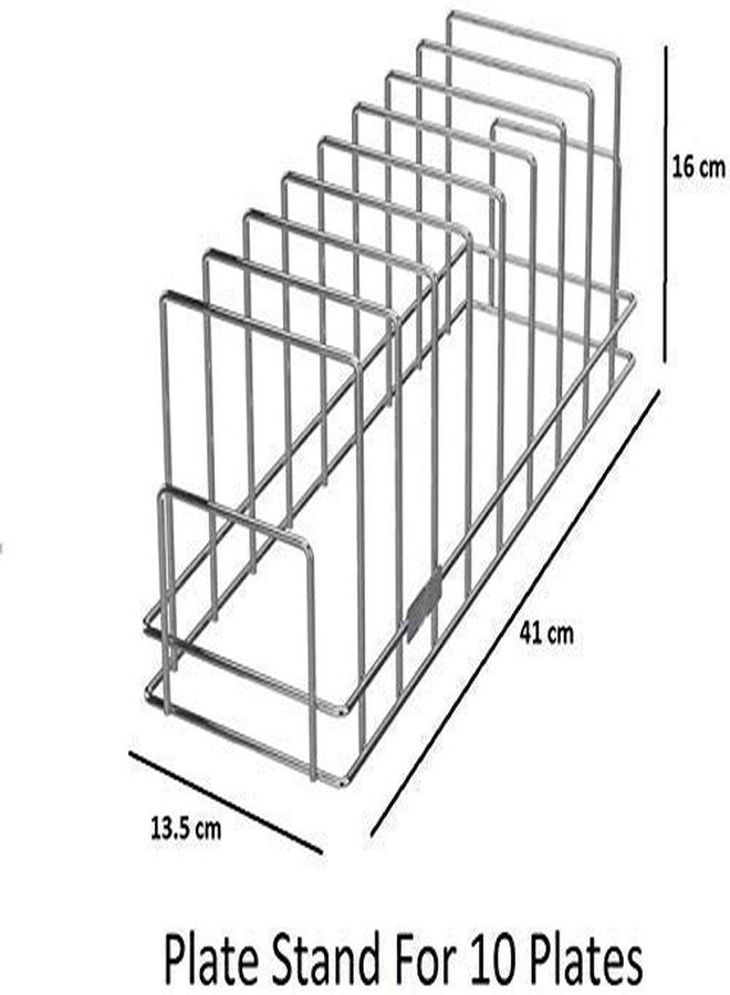 Jeruki Multipurpose Chrome Plated Stainless Steel Dish thali Plate Rack Holder Stand for Kitchen Utensil Rack, pan and Pot lid Holder Organizer Rack (Square Thali Stand) - Image 2
