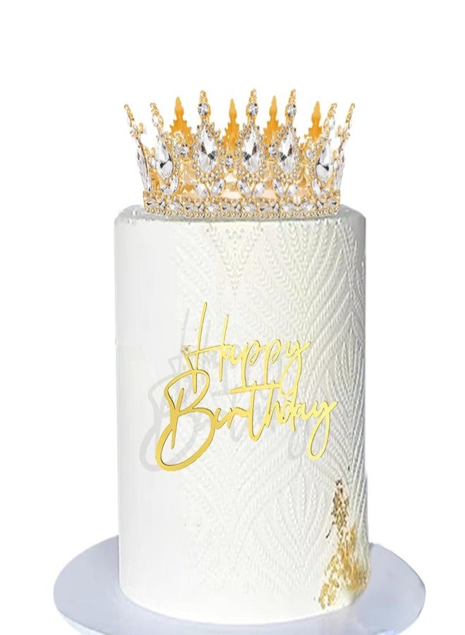 DiDida Crown Cake Topper Vintage Big Tiara Crown with Happy Birthday Sign for Women Girl Queen Princess Birthday Party - Image 1