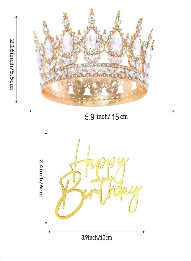 DiDida Crown Cake Topper Vintage Big Tiara Crown with Happy Birthday Sign for Women Girl Queen Princess Birthday Party - Image 2