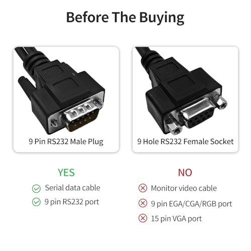 XANHAM DB9 Y Splitter 1.5 Feet 1 Male to 2 Female 9 Pin Straight Through RS232 Serial Cable Splitter, Double Shielded(Metal Braiding&AL-foil), Black, SC902MFF05 - Image 2