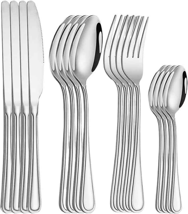 6/30pcs Stainless steel cutlery set steak knife and fork dessert and spoon high-end suitable for restaurants and hotels(16pcs silver) - Image 1