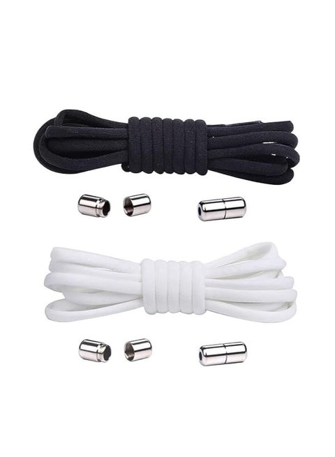 2 Pairs of No Tie Shoe Black And White Colors practical Laces, elastic laces with quick release, rubber shoelaces suitable for trainers, with Laces Lock, Shoe Laces suitable for most types of shoes