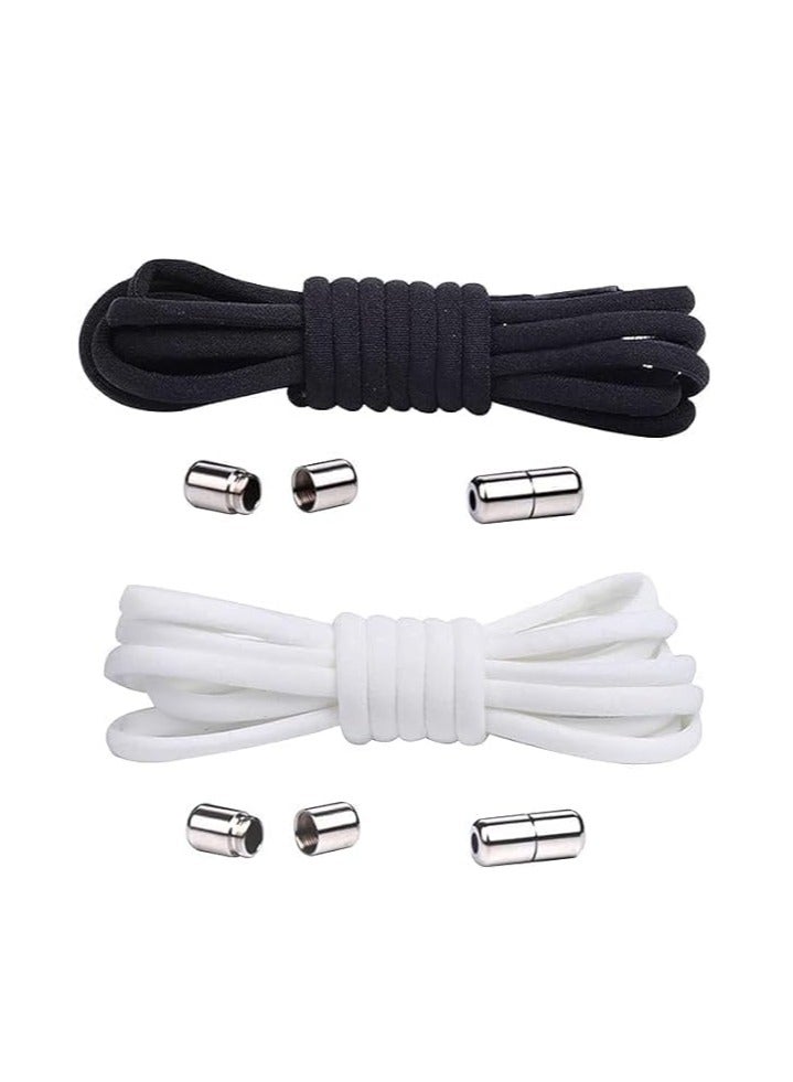 2 Pairs of No Tie Shoe Black And White Colors practical Laces, elastic laces with quick release, rubber shoelaces suitable for trainers, with Laces Lock, Shoe Laces suitable for most types of shoes - Image 1