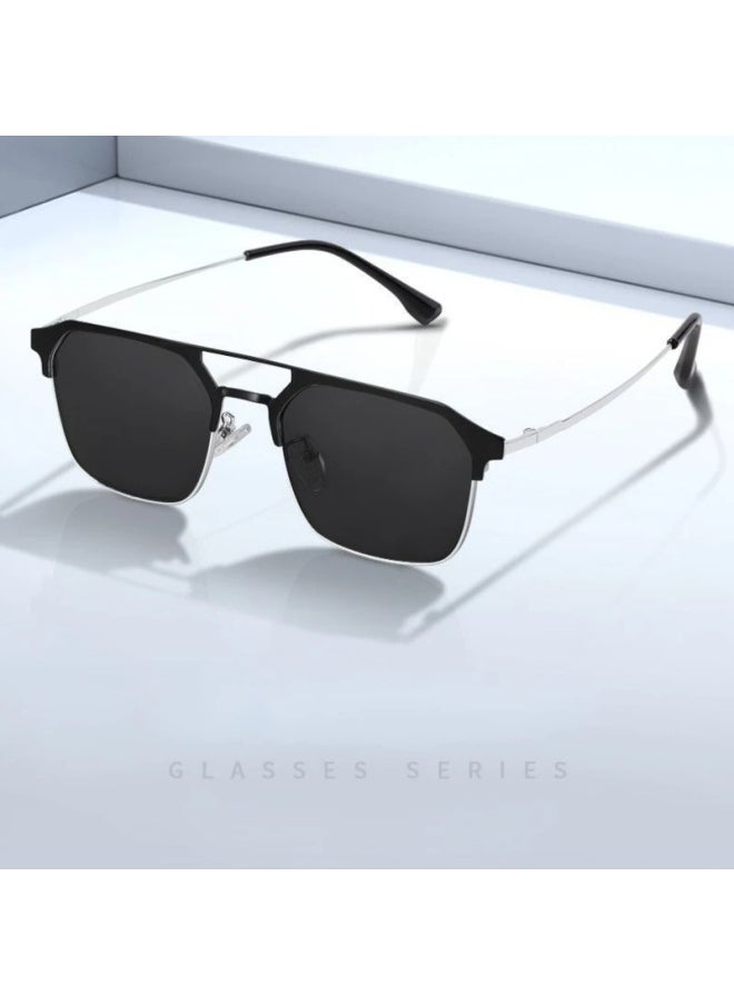 Generic - Men with Degree Driving Special Vintage Sun Eyewear Half Frame Myopia Glasses Sunglasses Anti Strong Light Anti UV Sunglass Gg-Lenses Color:Black gold-Frame Color:-550 - Image 1