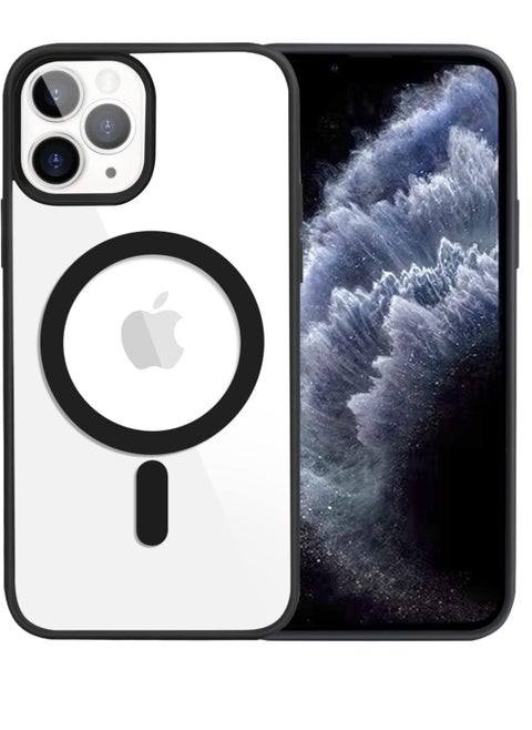 Transparent magnetic protection case compatible with MagSafe for iPhone 11 Pro Max English mobile phone, anti-shocks and scratches (black) Silicone back cover by Ten Tech
