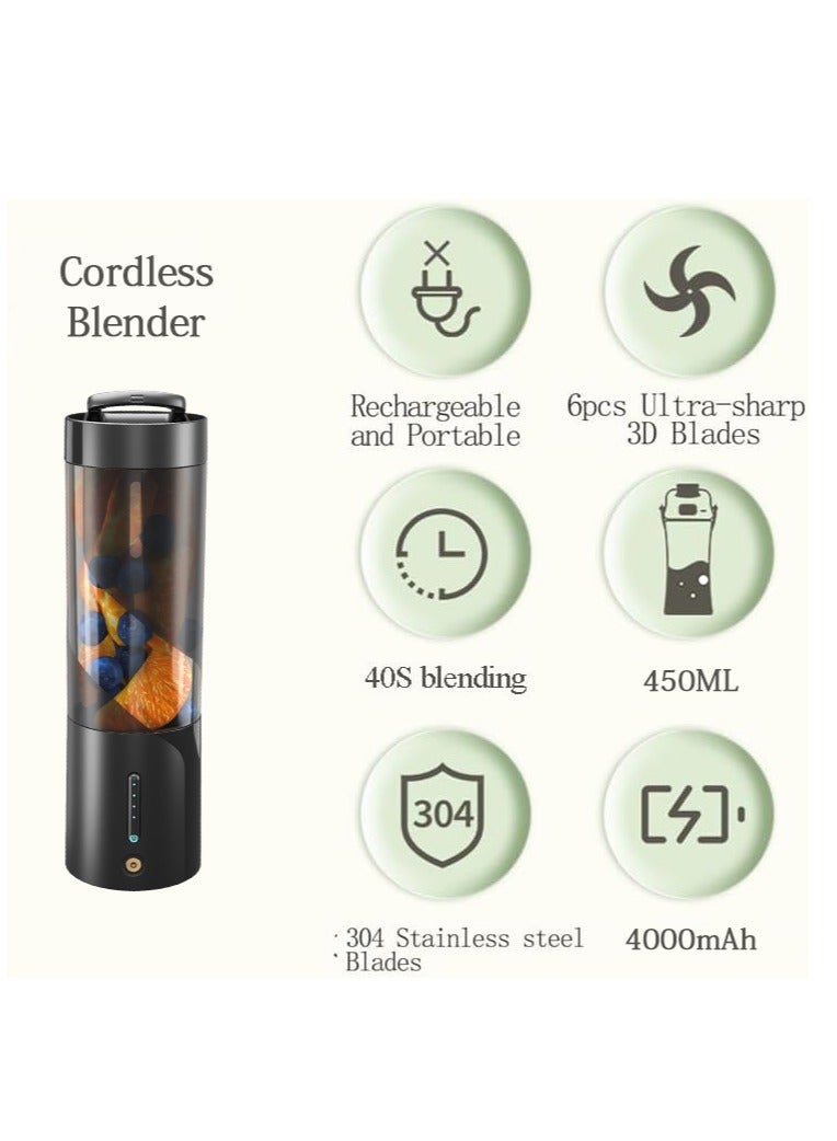 AMINAC Portable Blender, Cordless Smoothie Maker with 16 Oz Cup and Leakproof Lid, Durable Stainless Steel Blades, Magnetic Rechargeable, Black - Image 5