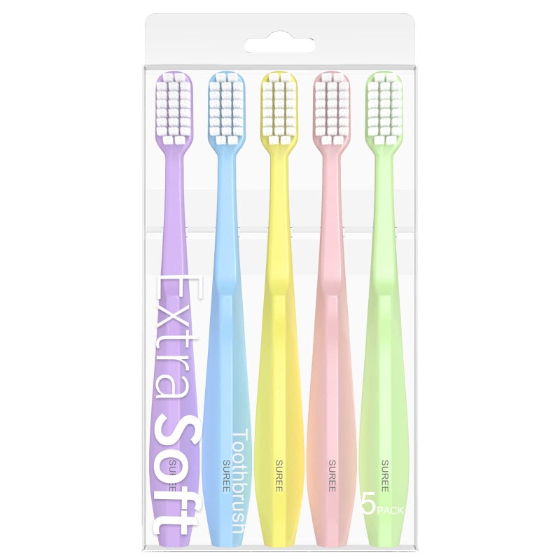 SUREE Extra Soft Toothbrush for Sensitive Teeth and Gums 5 Pack Ultra Soft Toothbrush with 10000 Micro Nano Bristles for Adults and Elderly