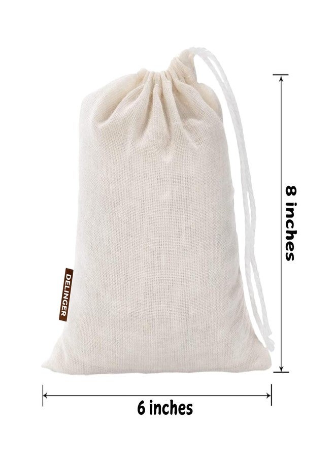 DELINGER 10 Pcs Cotton Drawstring Potli Cloth Bags For Kitchen, Reusable Bags For Grocery, Non Plastic Packing, Masala Potli, Spice Bag, Fridge Bag .Off White (Hight 8 inch and Width 6 inch) - Image 2