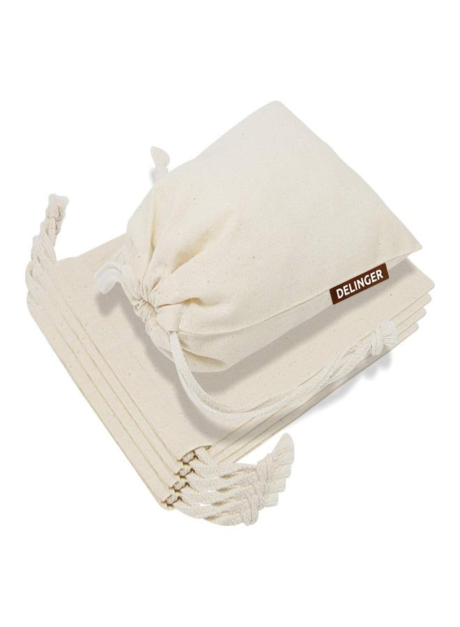 DELINGER 10 Pcs Cotton Drawstring Potli Cloth Bags For Kitchen, Reusable Bags For Grocery, Non Plastic Packing, Masala Potli, Spice Bag, Fridge Bag .Off White (Hight 8 inch and Width 6 inch) - Image 1