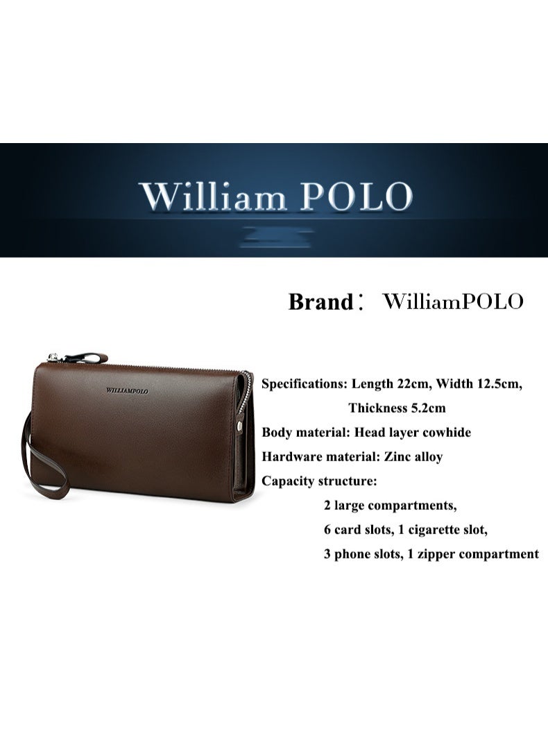 ويليامبولو كيس ويليامبولو للرجال الجلد سعة كبيرة طويلة محفظة رأس طبقة الجلد الأعمال حقيبة تحت الذراع - Image 2