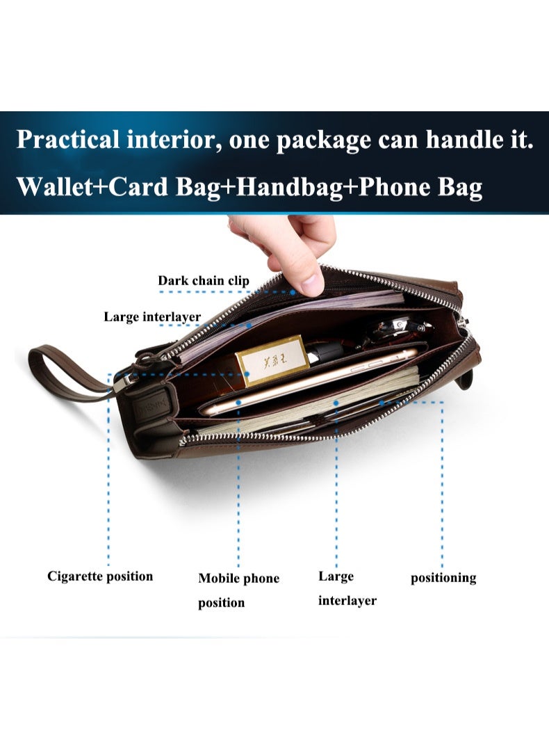 ويليامبولو كيس ويليامبولو للرجال الجلد سعة كبيرة طويلة محفظة رأس طبقة الجلد الأعمال حقيبة تحت الذراع - Image 4