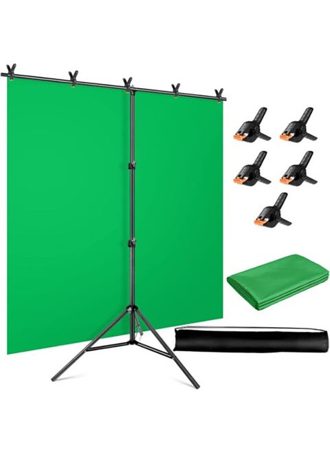 2*1.5m Background Support Stand with 2*1.5m Green Screen Backdrop 5 Clips and Bag Studio Photography Background Kit