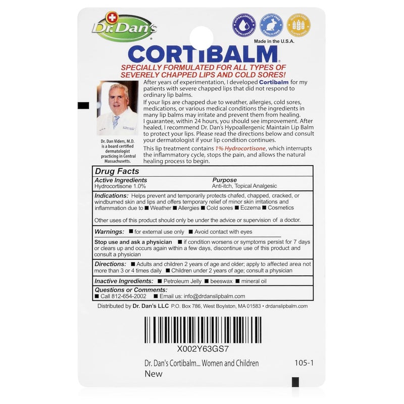 Dr. Dans Cortibalm - 1 Pack - for Dry Cracked Lips - Healing Lip Balm for Severely Chapped Lips - Designed for Men, Women and Children… - Image 2