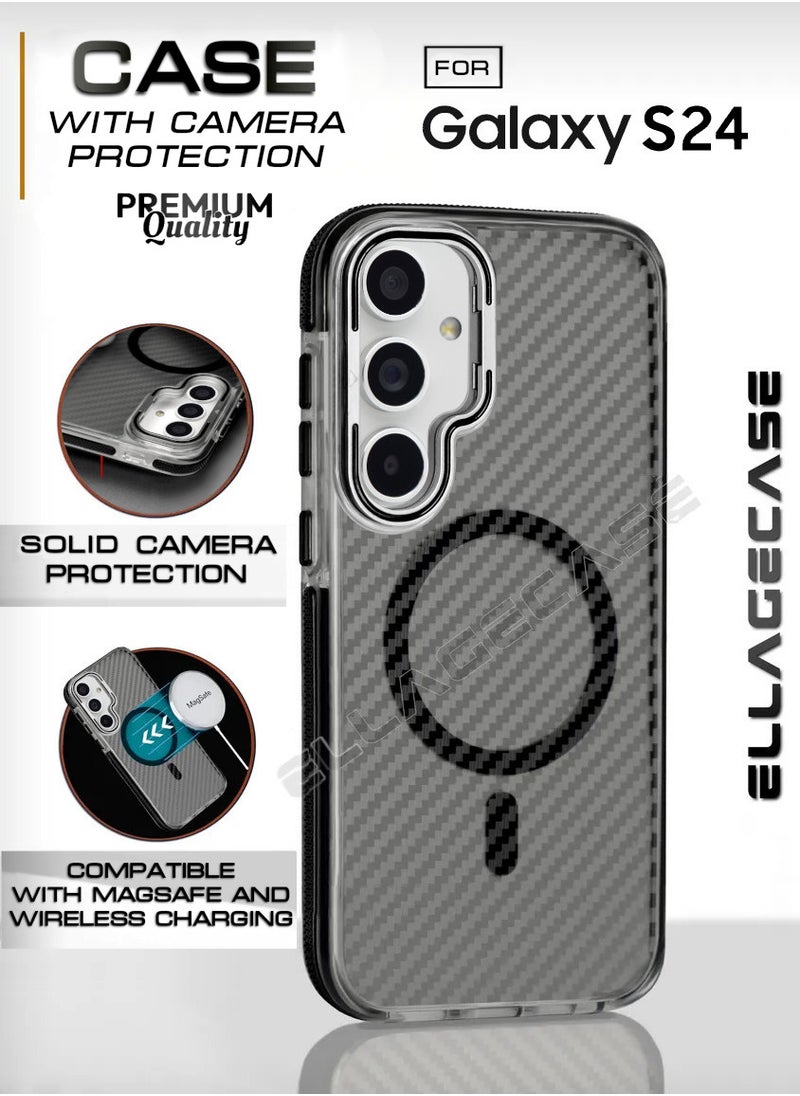 ELLAGECASE Case with stand for Samsung Galaxy S24, Solid Camera Protection, Shockproof, Compatible with Magsafe and Wireless Charging  - Image 1
