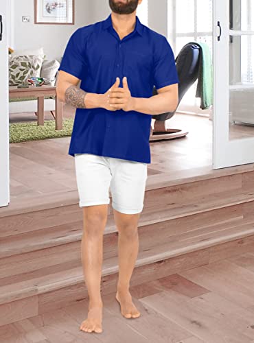 LA LEELA Men's Short Sleeve Button Down Solid Beach Shirts Summer Casual Camp Collared Shirt for Men Business Vacation Work Shirts with Pocket XXL Royal Blue Gifts - Image 3
