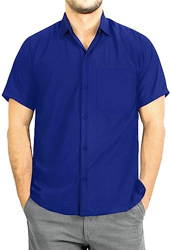 LA LEELA Men's Short Sleeve Button Down Solid Beach Shirts Summer Casual Camp Collared Shirt for Men Business Vacation Work Shirts with Pocket XXL Royal Blue Gifts - Image 2