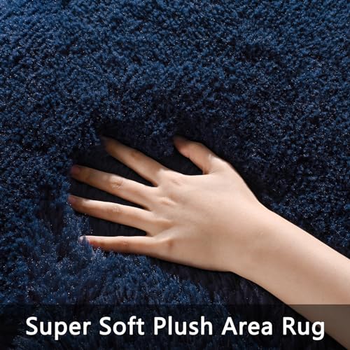 Pettop Fluffy Navy Blue Area Rug for Bedroom Living Room, 3x5 Feet Soft Plush Fuzzy Rugs for Girls Kids Boys, Non-Slip and Washable Rug for Nursery Classroom, Carpet for Rooms Decor - Image 3