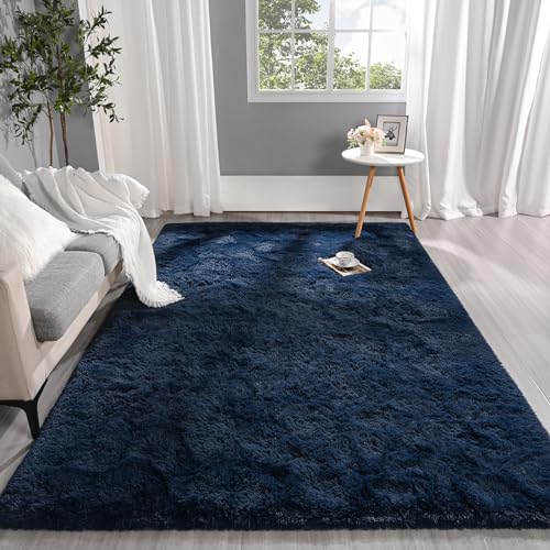 Pettop Fluffy Navy Blue Area Rug for Bedroom Living Room, 3x5 Feet Soft Plush Fuzzy Rugs for Girls Kids Boys, Non-Slip and Washable Rug for Nursery Classroom, Carpet for Rooms Decor - Image 2