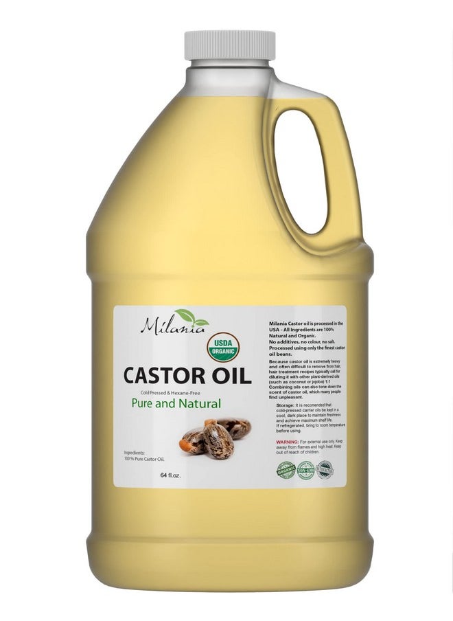 MILANIA - Premium Organic Castor Oil(64 Fl. Oz.) 100% Pure And Hexanefree Coldpressed Beauty & Skincare Serumeyelash & Eyebrow Hair Growth Enhancer - Image 1