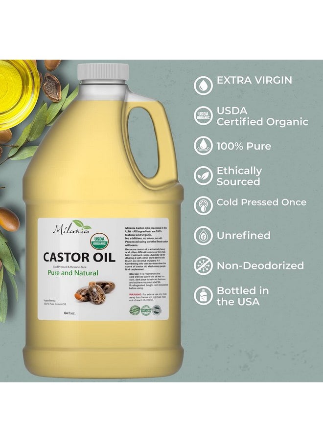 MILANIA - Premium Organic Castor Oil(64 Fl. Oz.) 100% Pure And Hexanefree Coldpressed Beauty & Skincare Serumeyelash & Eyebrow Hair Growth Enhancer - Image 1