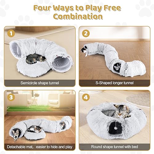 Odoland Cat Tunnel Bed with 20 Cat Toys - Indoor Plush Kitten Couch,Detachable Cats Cave Donut Tunnel & Soft Kitten Toy Set-Cozy Cat Furniture Grey - Image 4