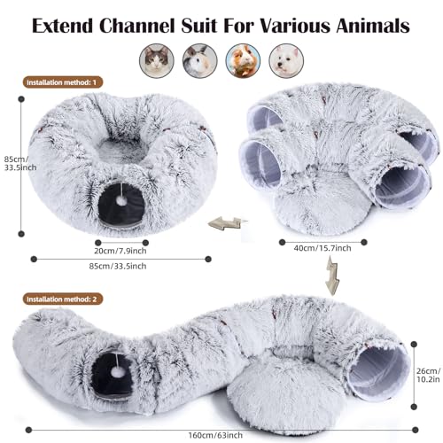 Odoland Cat Tunnel Bed with 20 Cat Toys - Indoor Plush Kitten Couch,Detachable Cats Cave Donut Tunnel & Soft Kitten Toy Set-Cozy Cat Furniture Grey - Image 2