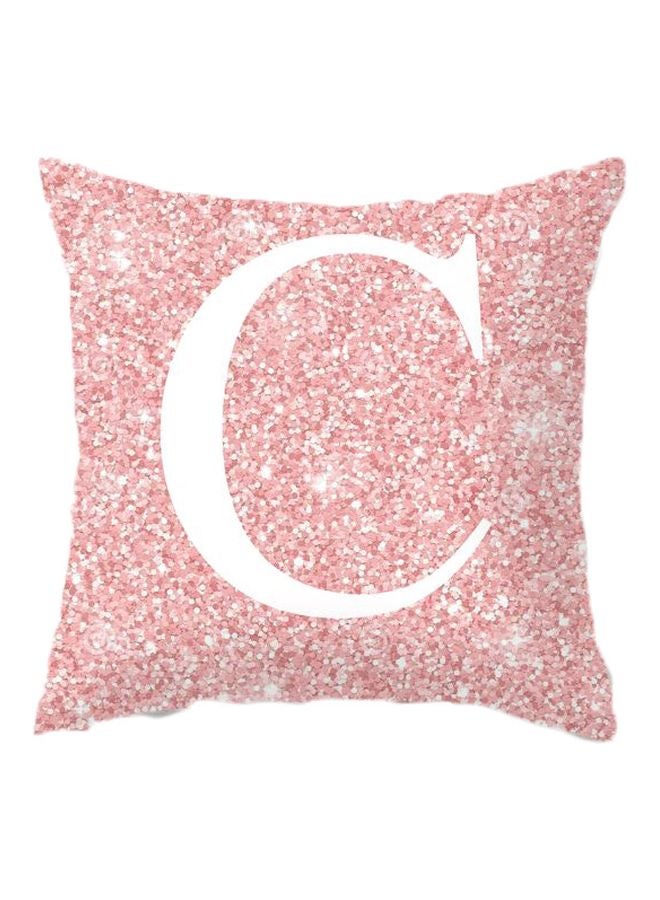 Metallic Letter C Printed Cushion Cover Pink/White