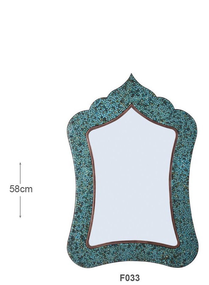 أغاجاني مرآة مستطيلة عتيقة باللون الفيروزي والنحاسي  - Image 2