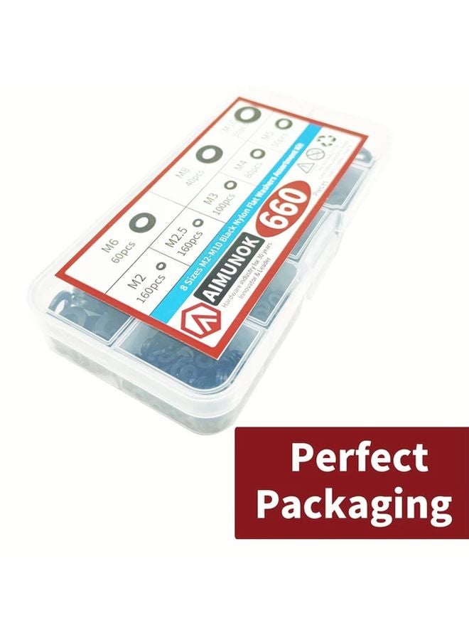 660pcs Black Nylon Flat Washer Assortment Kit M2 M10 For Electrical Connections - Image 5