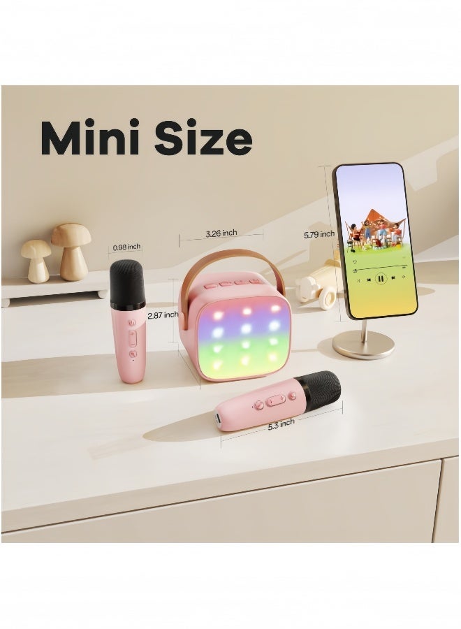 Mini Karaoke Machine for Kids Adults, Portable Bluetooth Karaoke Speaker with 2 Wireless Mics and LED Color Lights,Karaoke Gifts for Girls and Boys Birthday Home Party(Pink)  - Image 4