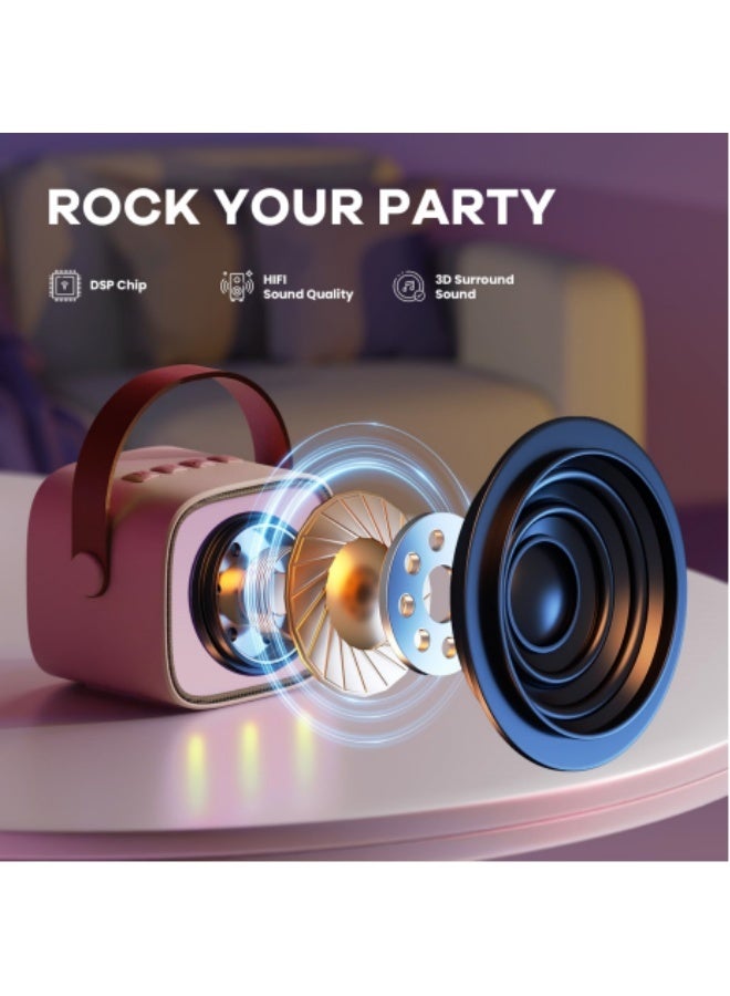 Mini Karaoke Machine for Kids Adults, Portable Bluetooth Karaoke Speaker with 2 Wireless Mics and LED Color Lights,Karaoke Gifts for Girls and Boys Birthday Home Party(Pink)  - Image 5