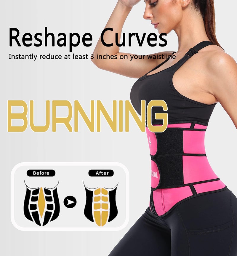ANGOOL Neopren Waist Trainer For Women,Workout Plus Size Trimmer Belt Sauna Sweat Corset Cincher With Zipper L Pink - Image 3