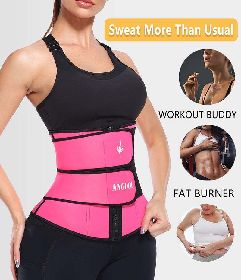 ANGOOL Neopren Waist Trainer For Women,Workout Plus Size Trimmer Belt Sauna Sweat Corset Cincher With Zipper L Pink - Image 4
