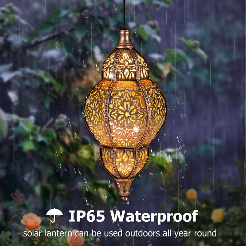 SUCUY Solar Lanterns Outdoor Waterproof, Hanging Solar Lantern Garden Decor, Decorative Garden Lights for Yard, Patio, Lawn, Porch, Unique Housewarming Gifts (Moroccan) - Image 3