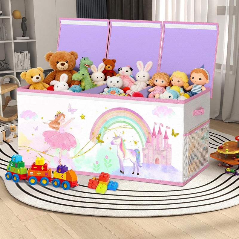 VERONLY Extra Large Storage Box Toy Box with Lid Children - Foldable Toy Storage with Handles Divider Storage Box for Children's Room Clothes Bedroom Foldable (Beige & Purple) - Image 5