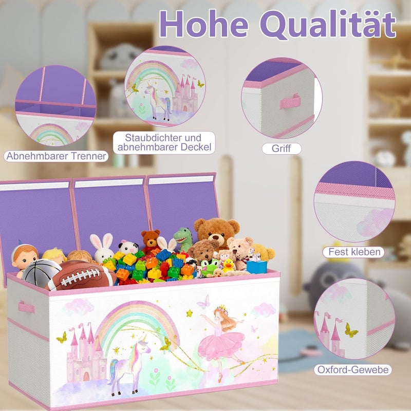 VERONLY Extra Large Storage Box Toy Box with Lid Children - Foldable Toy Storage with Handles Divider Storage Box for Children's Room Clothes Bedroom Foldable (Beige & Purple) - Image 4