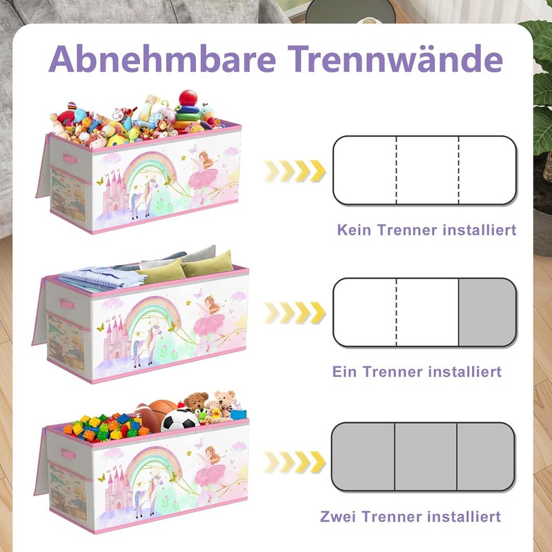 VERONLY Extra Large Storage Box Toy Box with Lid Children - Foldable Toy Storage with Handles Divider Storage Box for Children's Room Clothes Bedroom Foldable (Beige & Purple) - Image 2