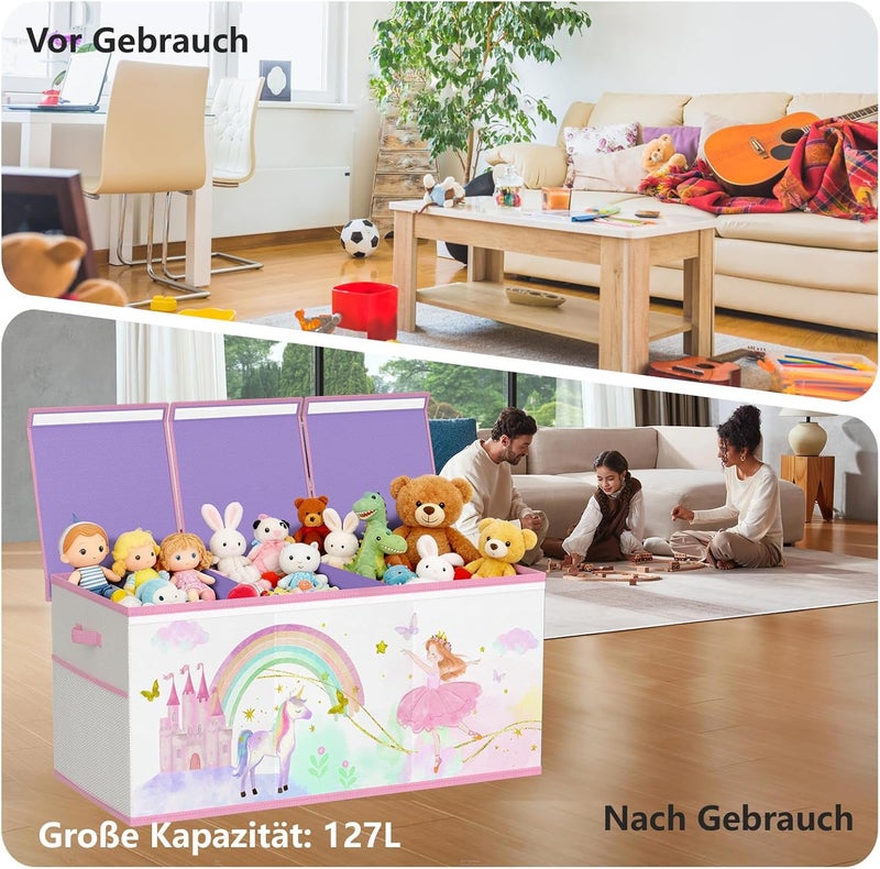 VERONLY Extra Large Storage Box Toy Box with Lid Children - Foldable Toy Storage with Handles Divider Storage Box for Children's Room Clothes Bedroom Foldable (Beige & Purple) - Image 3