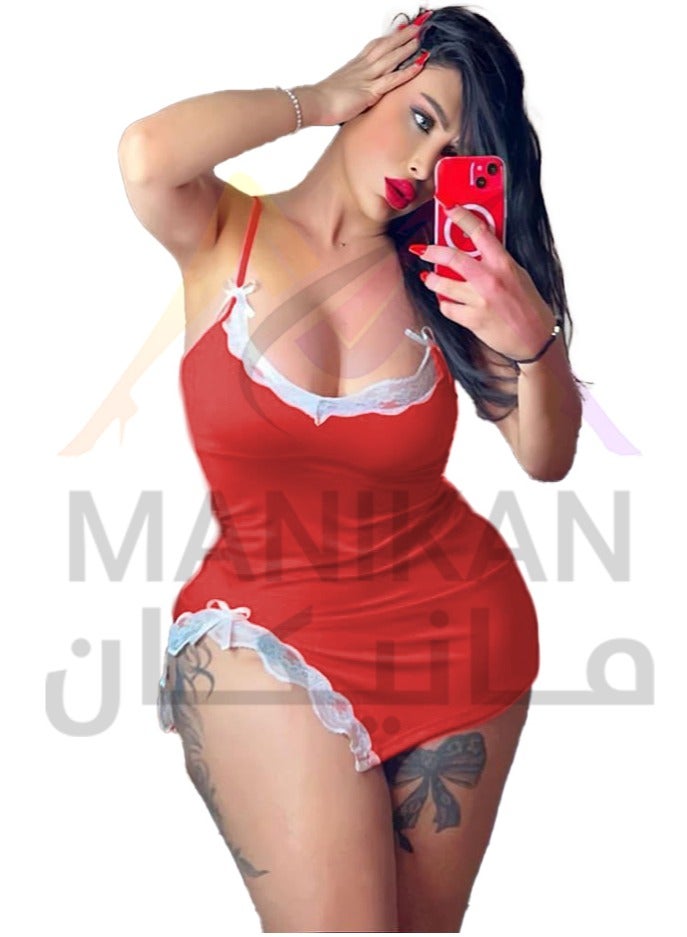 MANIKAN MANIKAN Women's Short Lingerie with One-Sided Open Design and Lace Trimmed Edges  - Image 1