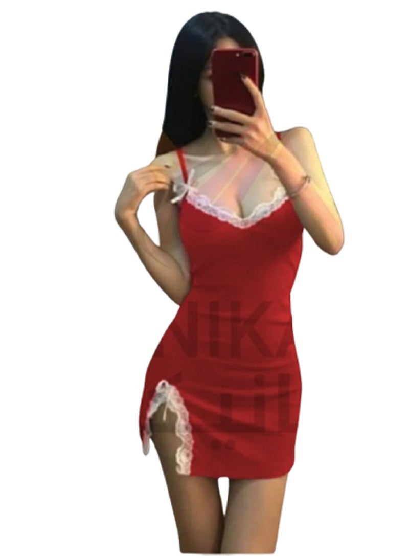 MANIKAN MANIKAN Women's Short Lingerie with One-Sided Open Design and Lace Trimmed Edges  - Image 2