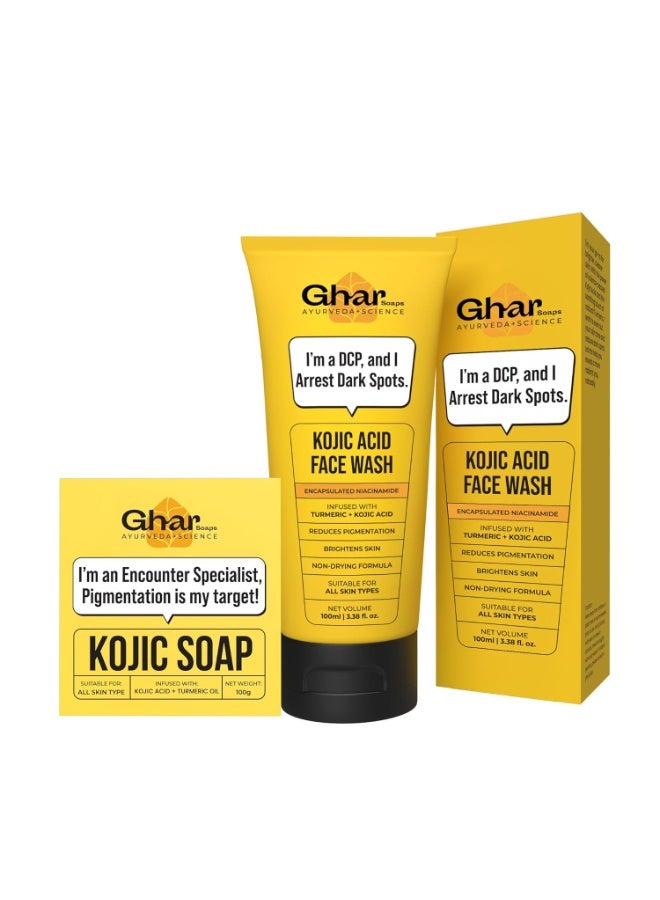 Ghar Soaps Kojic Acid Face Wash 100 ml& Soap 100g | With Kojic Acid, Niacinamide & Turmeric | Fades Pigmentation, Dark Spots & Sun Damage | Brightening & Skin Lightening | For Men & Women | For All Skin Types - Image 1