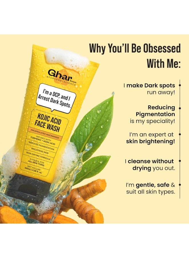 Ghar Soaps Kojic Acid Face Wash 100 ml& Soap 100g | With Kojic Acid, Niacinamide & Turmeric | Fades Pigmentation, Dark Spots & Sun Damage | Brightening & Skin Lightening | For Men & Women | For All Skin Types - Image 3