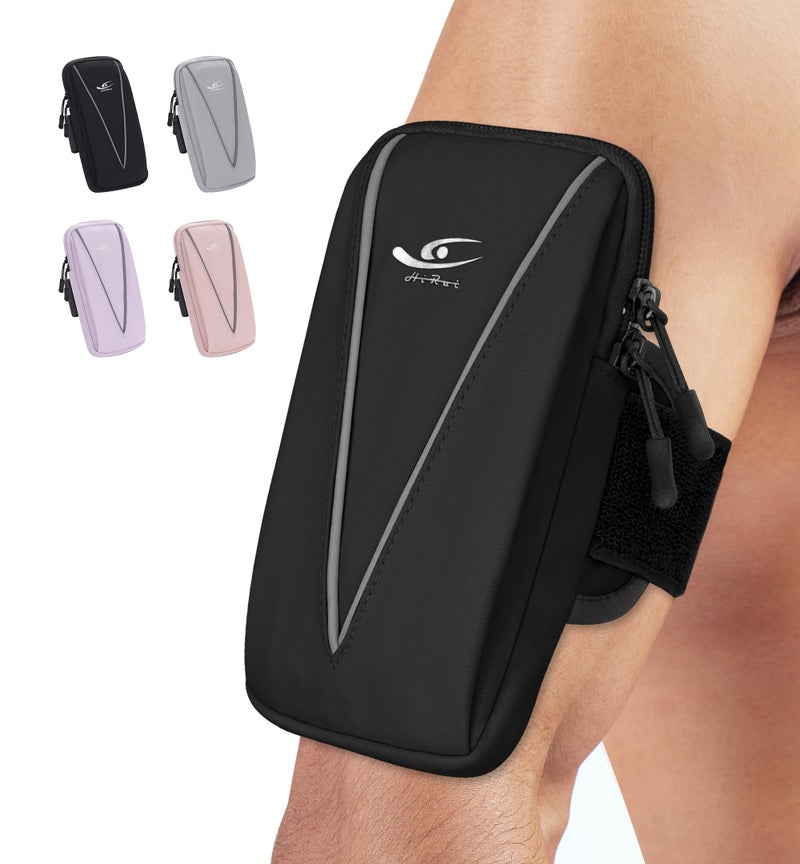 HiRui Cell Phone Holder Arm Bag & Wrist Bag for Phone, Sports Running Armband for Gym & Cycling, Compatible with iPhone 16/16Pro/Plus/15/14 Samsung Galaxy All Phones, Reflective & Adjustable (Black) - Image 1