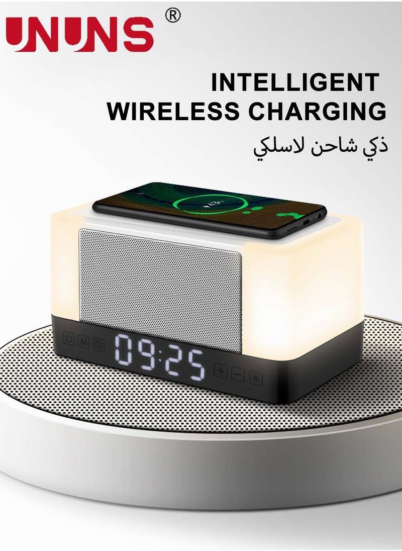 UNUNS - Digital Alarm Clock,4 In 1 Wireless Charging Alarm Clock With Bluetooth Speaker And LED Lamp,LED Clock For Bedroom - Image 1