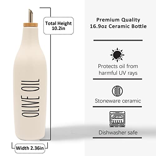 HOMCDALY Ceramic Olive Oil Dispenser for Kitchen, Stoneware 16oz Oil Cruet and Vinegar Bottles Dispenser, Kitchen Dispenser Bottle for EVOO Vinegar Syrups, Modern Farmhouse Design(W-O) - Image 3