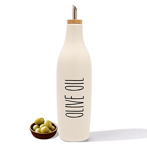 HOMCDALY Ceramic Olive Oil Dispenser for Kitchen, Stoneware 16oz Oil Cruet and Vinegar Bottles Dispenser, Kitchen Dispenser Bottle for EVOO Vinegar Syrups, Modern Farmhouse Design(W-O) - Image 1