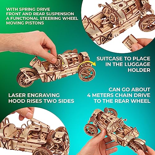 UGEARS نموذج دراجة نارية ثلاثية العجلات UGEARS UGRS من الخشب 3D للألغاز للبالغين مجموعة نماذج خشبية للبالغين هدايا دراجات نارية للرجال مجموعة مع محرك نابض توجيه وظيفي نظام قيادة سلسلة نموذج DIY - Image 5