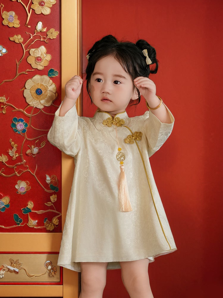 Girls' Dress Spring Long-Sleeved Chinese Style Retro Improved Cheongsam One-Year-Old Clothing Baby Girl Birthday Princess Dress - Image 2